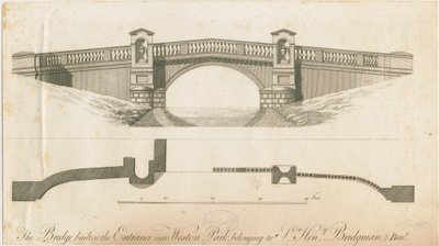 Weston-under-Lizard - Bro ved inngangen til Weston Park: gravering, nd [c 1765-1770] av James Paine