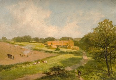 Landskap med gårdsbygninger av James Peel