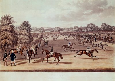 Hesteveddeløp ved Epsom før avgang Illustrasjon av James Pollard (1792-1867) Privat samling fra 1800-tallet av James Pollard