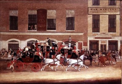 Royal Mail Coaches forlater Angel Inn av James Pollard