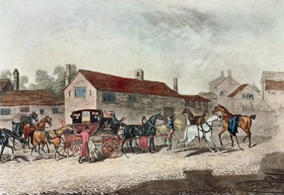 The Mail Coach Changing Horses, gravert av R. Havell, 1815 av James Pollard