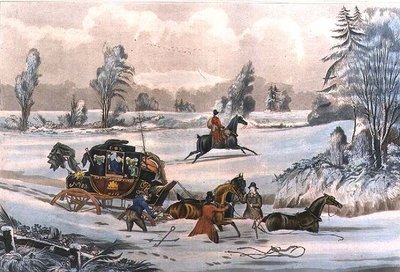 The Mail Coach in a Drift of Snow, gravert av G. Reeves, pub. av J. Watson 21.9.1825 (gravering) av James Pollard