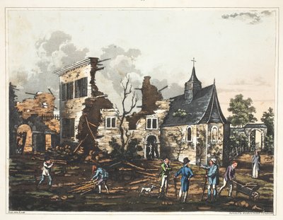 Chateau of Hougoumont: En utsikt over interiøret redusert til en haug med ruiner av James Rouse