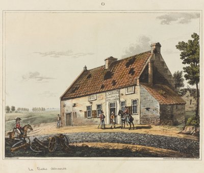 La Belle Alliance, fra 'An Historical Account of the Battle of Waterloo', 1817 (farget akvatint) av James Rouse