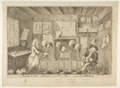 Razors Levée, eller Ye Heads of a New Wig Ad[ministration] on a Broad Bottom, 21. april 1783. av James Sayers