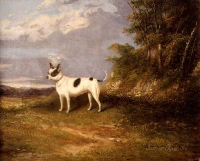 En terrier i et landskap av James Senior Clark