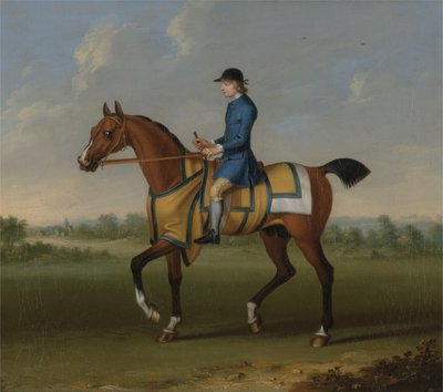 A Bay Racehorse with Jockey Up (olje på lerret) av James Seymour