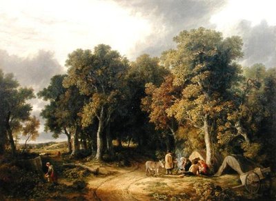Leir i et skogkledd landskap (olje på lerret) av James Stark
