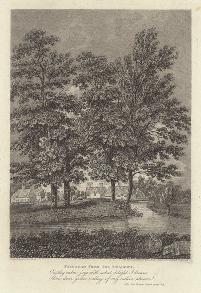 Robert Bloomfield, poet: Fakenham from the Meadows (gravering) av James Storer