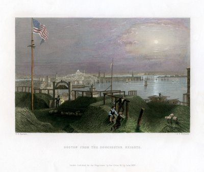 Boston sett fra Dorchester Heights, USA, 1838. av James Tibbitts Willmore