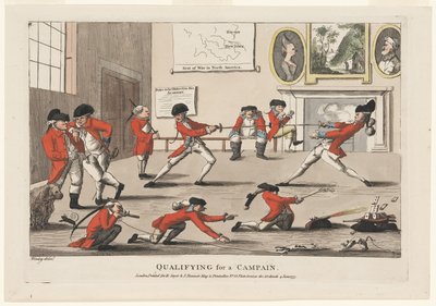 Kvalifisert for en kampanje, pub. 1777 (håndfarget gravering) av James Verney