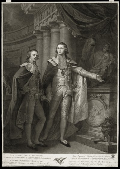 Portrett av storhertugene Alexander Pavlovich og Konstantin Pavlovich av Russland, 1797 av James Walker