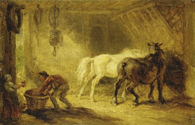 Interiør i en stall, ca. 1830-40 (olje på panel) av James Ward