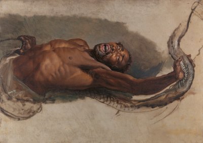 Mann som sliter med en Boa Constrictor, studie for «Liboya-slangen griper byttet sitt» av James Ward