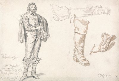 Studier av en stående figur og en støvel, 1825 (grafitt- og sepiavask på papir) av James Ward