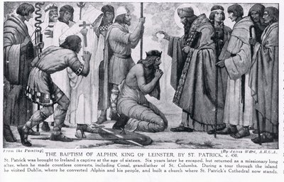 The Baptism of Alphin, King of Leinster, av St. Patrick, illustrasjon fra 'Hutchinson's History of the Nations', ca. 1910 av James Ward