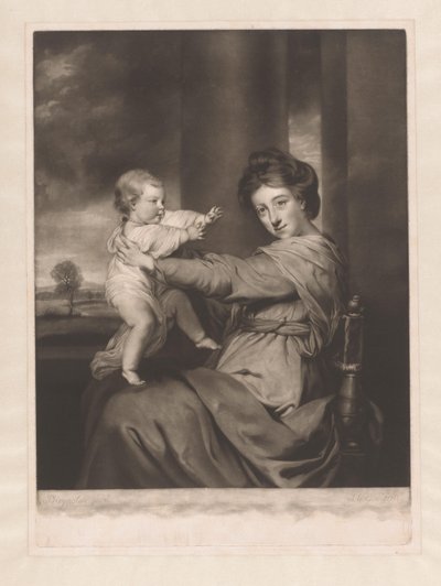 Portrett av Caroline Spencer med datteren Caroline av James Watson (prentmaker)