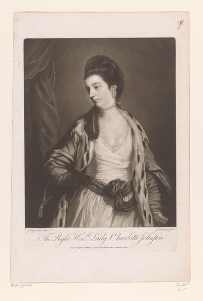 Portrett av Charlotte Johnstone The Right Honble. Lady Charlotte Johnston (tittel på objekt) av James Watson (prentmaker)