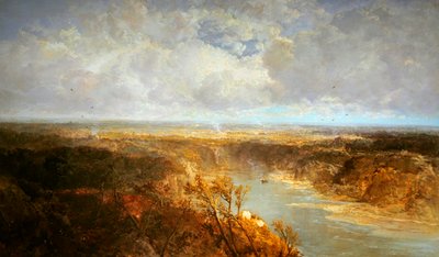Utsikt over elven Swale (olje på panel) av James Webb