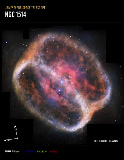 Planetarisk tåke NGC 1514 (MIRI Compass-bilde) av James Webb Space Telescope (NASA)