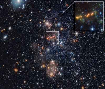 Sextans A – uttrekk av polycykliske aromatiske hydrokarboner (bilder fra NIRCam og MIRI) av James Webb Space Telescope (NASA)