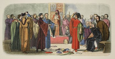 Albemarle og Fitzwalter utveksler trass, fra A Chronicle of England BC 55 til AD 1485, pub. London av James William Edmund Doyle