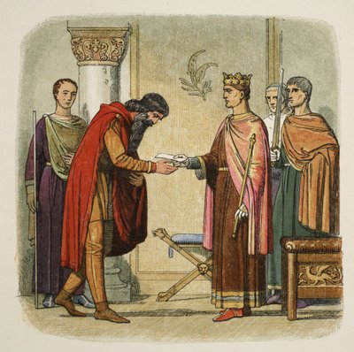 Henry autoriserer Dermod til å innkreve styrker, 1170, fra A Chronicle of England BC 55 til AD 1485, pub. London, 1863 av James William Edmund Doyle