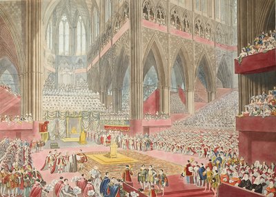The Coronation of His Majesty, George The Fourth: Taken At The Time of the Recognition, pub. 1822 (håndfarget gravering) av James after Stephanoff