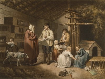 Selling kaniner, gravert av William Ward (1766-1826) 1796 (farget mezzotint) av James after Ward