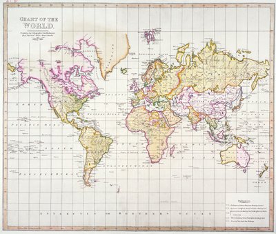 Chart of the World, trykt på Lithographic Establishment, Horse Guards, 1821 (fargelitografi) av James the Elder Wyld