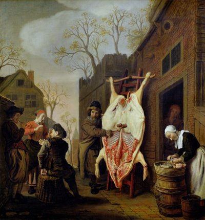 Slakterbutikken (olje på lerret) av Jan (1620-76) Victors