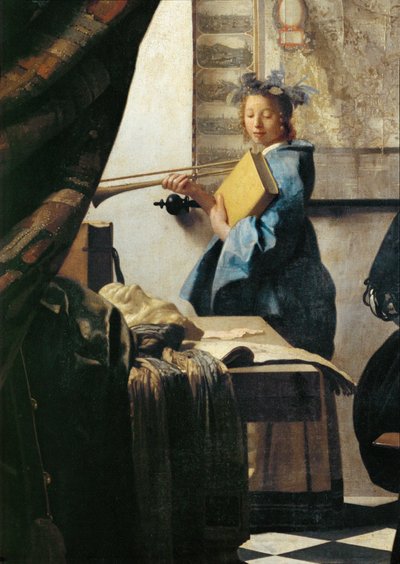 Maleren og modellen hans som Klio (olje på lerret) av Jan (1632-75) Vermeer
