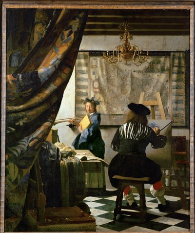 Maleren og modellen hans som Klio (olje på lerret) av Jan (1632-75) Vermeer