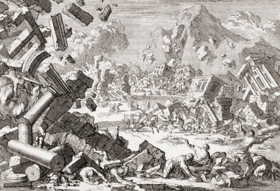 Jordskjelv i 1667 i Dubrovnik, Kroatia. av Jan (after) Luyken