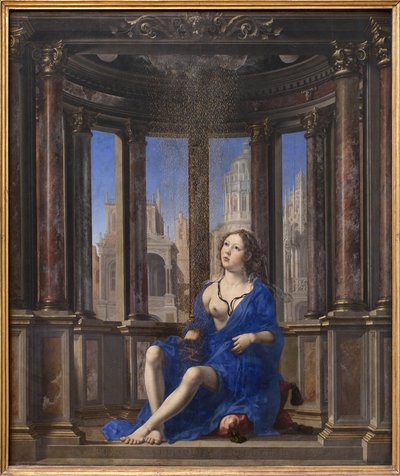 Danae. Jupiter blir til et gullregn for å forføre den unge kvinnen. Maleri av Jan Gossaert dit Mabuse (1478-1532), olje på tre (95 x 113 cm) av Jan (c.1472 c.1533) Gossaert