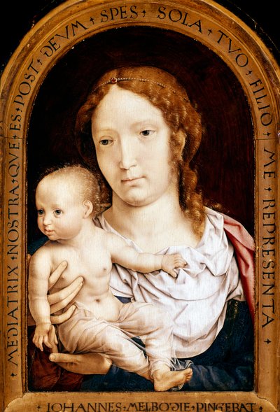 Jomfru med barn. Carondelet diptych (olje på panel av Jan (c.1472 c.1533) Gossaert
