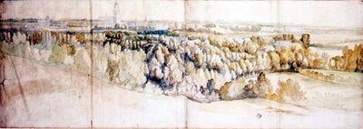 Utsikt over Arnhem fra øst (blyant og akvarell) av Jan (circle of) Siberechts