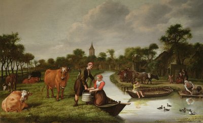 Elvelandskap med et par som bærer en melkekanne av Jan 1620 76 Victors