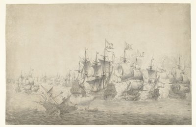 Et sjøslag, muligens ved Lowestoft 13. juni 1665 (venstre side) av Jan Abrahamsz. Beerstraten (possibly)