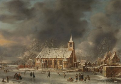 Utsikt over Sloten kirke om vinteren av Jan Abrahamsz. Beerstraten
