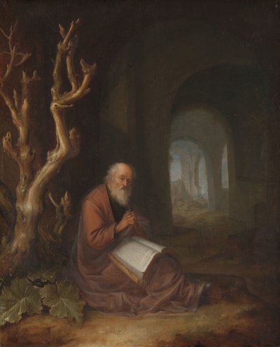 En eremitt ber i en ruin av Jan Adriaensz. van Staveren