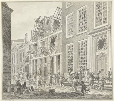 Plyndring av huset til Lucas van Steveninck, 1787 av Jan Arends (signed by artist)