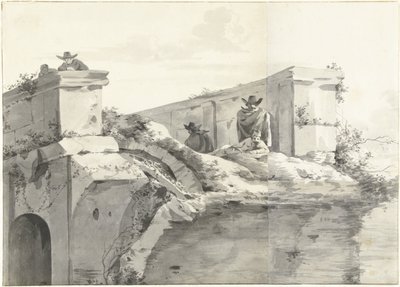 Utsikt over kanten av Ponte Rotto i Roma av Jan Asselijn (copy after)