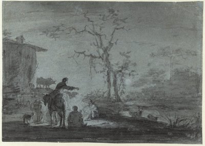 Gjeter ved et bål ved Moonlight av Jan Asselijn (possibly)
