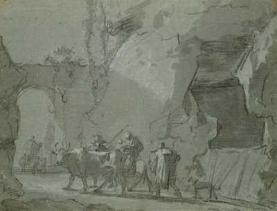 Shepherds in Front of an Archway, ca. 1650-52 (indisk blekk og kritt på papir) av Jan Asselijn