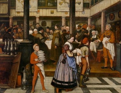 Frans Floris deltar på en bankett i Saint Luke-lauget (olje på lerret) av Jan August Hendrik Baron Leys