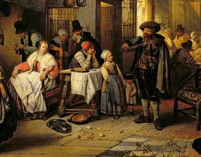 Interiør i en taverna med en blind spelemann, 1844 (panel) (detalj av 76798) av Jan August Hendrik Leys