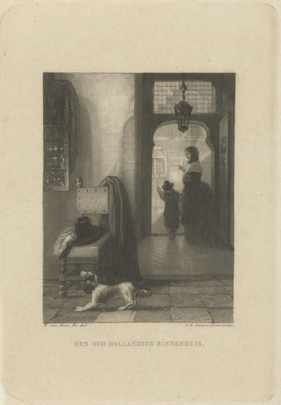 Interiør med hund ET GAMMEL NEDERLANDSK INTERIØRHUS. (tittel på objekt) av Jan Baptist Tetar van Elven