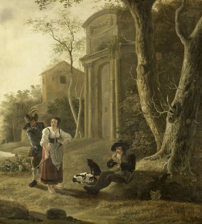 The Piper (Shepherd Scene med Shawm Player Fløytespiller) av Jan Baptist Wolfaerts