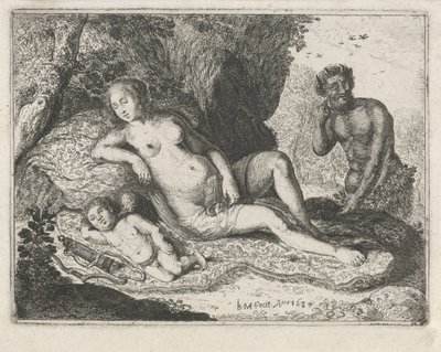 Sovende Venus spionert av en satyr av Jan Barentsz. Muyckens